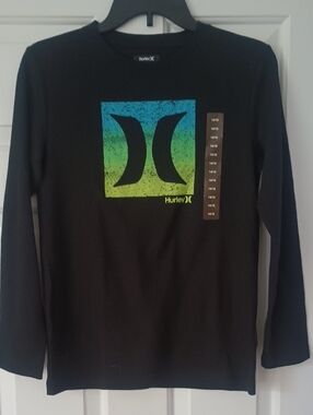 New ...Hurley Black Long Sleeve Tee with Blue and Green Gradient Logo